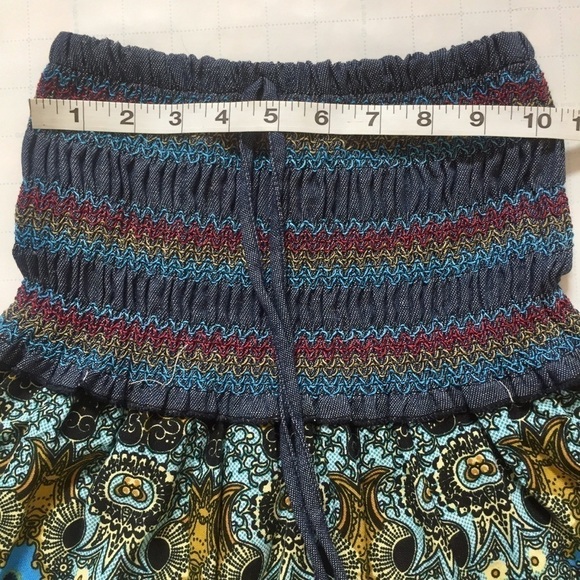 Boho Syle floral blue skater midi Smoked Skirt - Picture 6 of 16